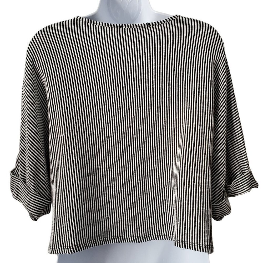 Caution to the Wind Striped Pullover V-Neck Short Sleeve Crop Top Size Medium - Picture 4 of 6